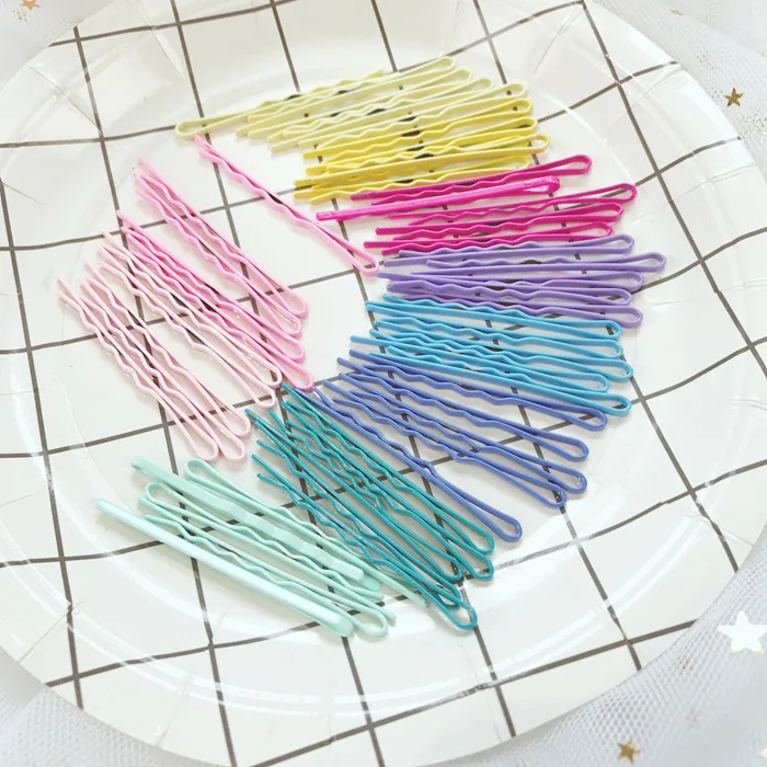 

50pcs Hair Clips Wave Flat Curved Hairpin Styling Metal Barrette Candy Color Bobby Pins for Women Girls Headwear Accessories