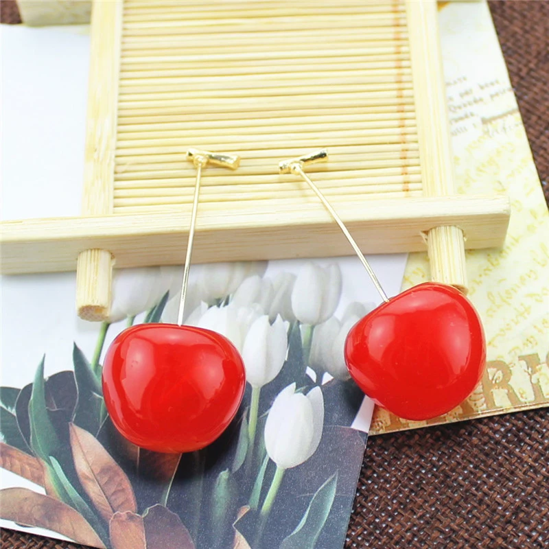 Новые красные черные серьги XQ из цинкового сплава в виде фруктов вишни для