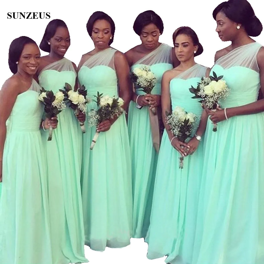 

African Black Women Long Bridesmaid Dresses Simple Elegant One Shoulder Chiffon Dress For Wedding Party BDS029