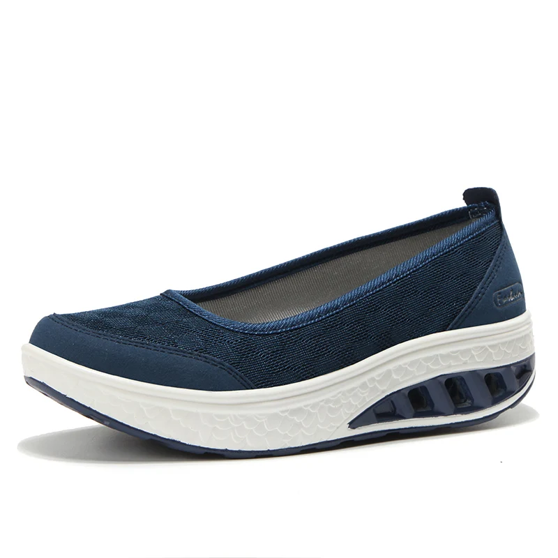 navy blue EOFK/; летние женские туфли на плоской платформе; женские повседневные туфли-светильник из дышащего сетчатого материала; Тканевая обувь без застежки; zapatos mujer - Цвет: navy blue