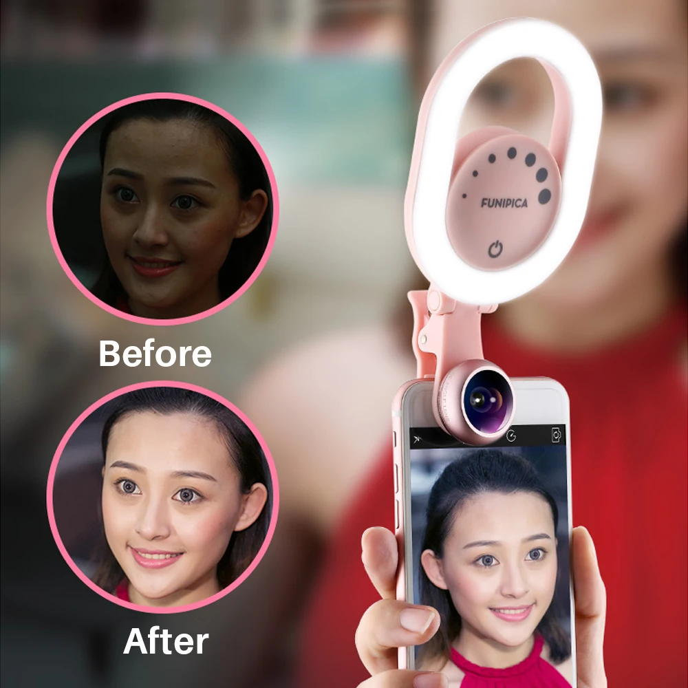 Ulanzi Live Stream Selfie Light с широкоугольным зажимом для объектива перезаряжаемым