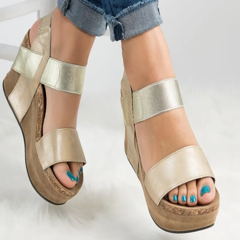 Женские босоножки летние туфли на танкетке дышащие женские из искусственной