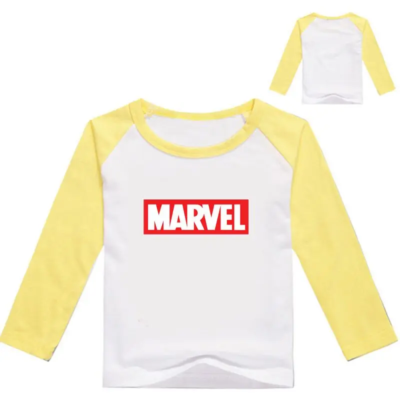 color at picture Новая весенняя Футболка с принтом комиксов Marvel для маленьких мальчиков детская одежда детские футболки с длинными рукавами хлопковые топы с героями мультфильмов для девочек - Цвет: color at picture