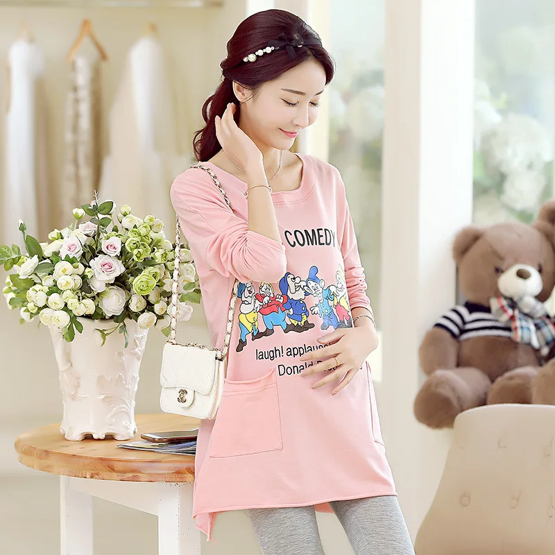 free shipping maternity lovely cartoon long-sleeved pregnant women spring fashion T-shirt - 3511 | Мать и ребенок