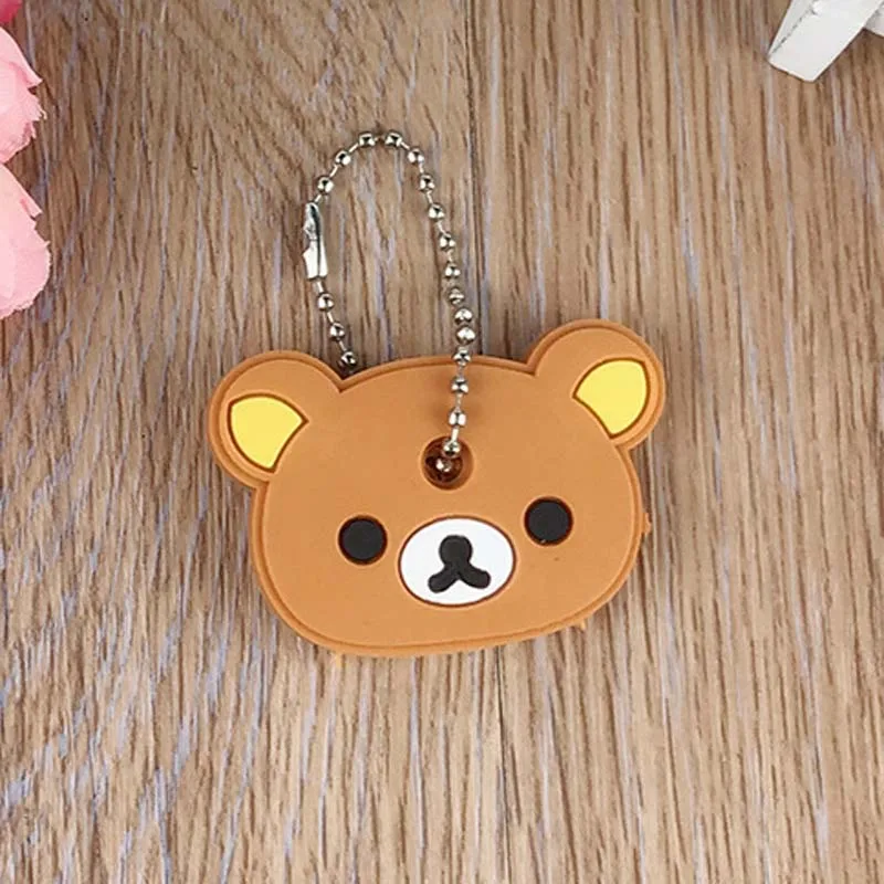 Brown Bear 4 шт Kawaii 4 см ключ бумажник резиновый ключ держатель кошелька чехол для ключей пальто - Цвет: Brown Bear