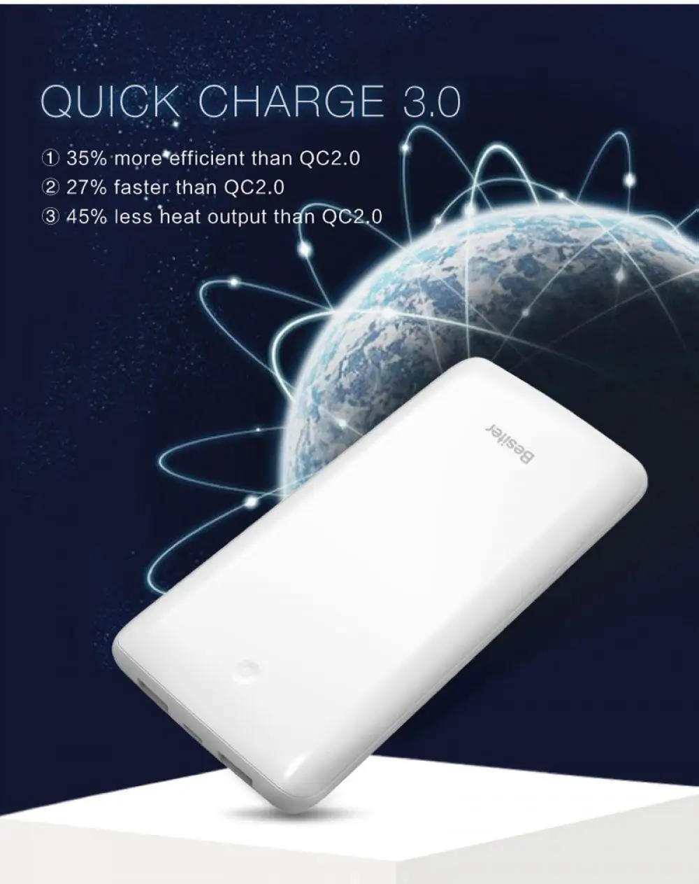 Besiter 10000mahPower Bank батарея быстрая выход USB зарядка внешняя мощность два телефона 3 0