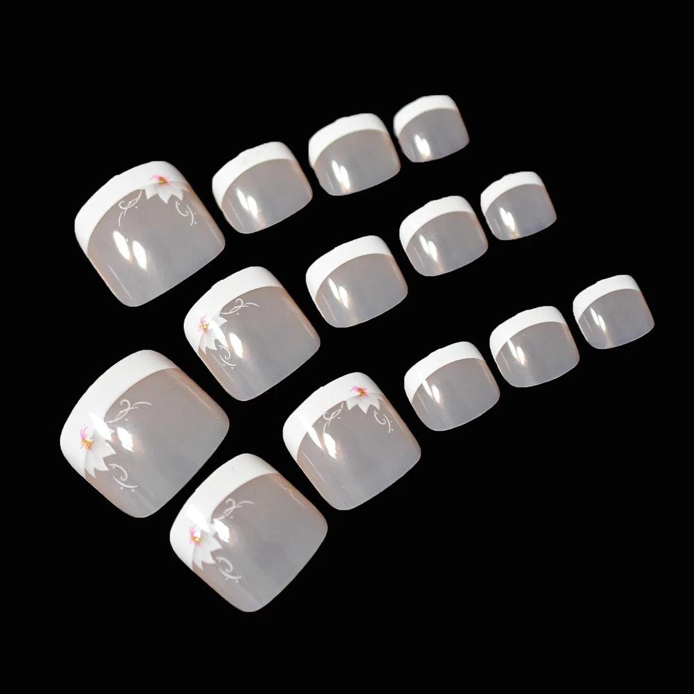 24 шт. французский Носок накладные ногти для ног белый телесный розовый цвет лилия