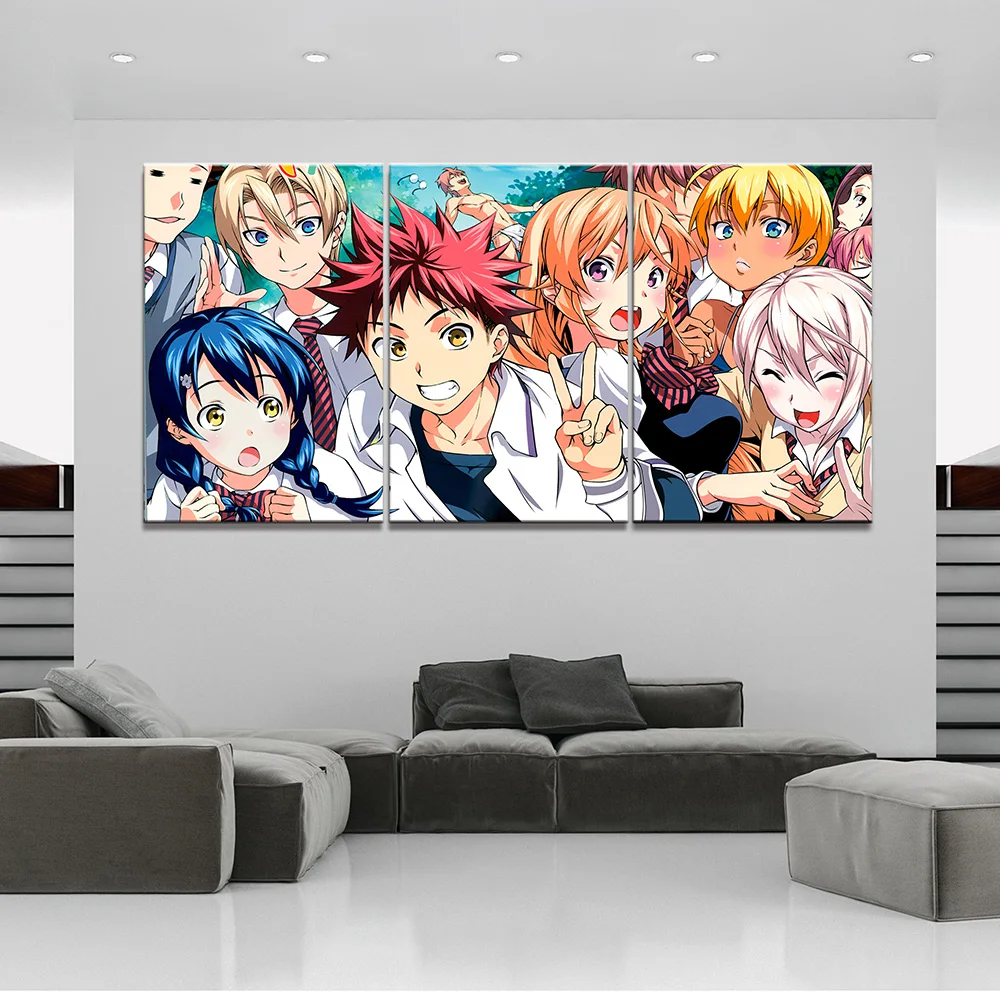Картина на стену HD печать 3 шт. анимация Shokugeki No Soma плакат модульный холст