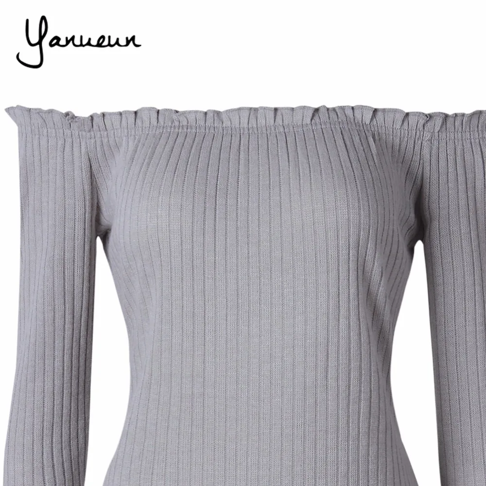 Yanueun Сексуальная с плеча клуб Женское платье Тонкий Bodycon осень зима трикотажные