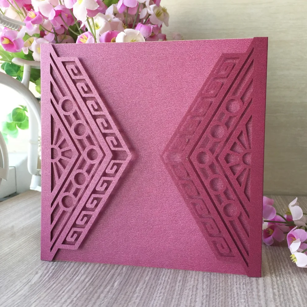 

100pcs/lot Unique Design Pearl Paper Wedding Card Laser Cut Carved Invitations Card Festival Party Supplies Birthday Card