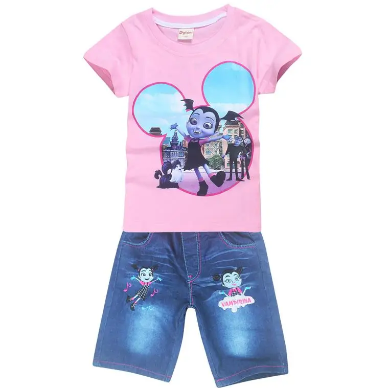 color at picture Отдых летом Обувь для мальчиков vampirina короткие футболки детей Комплекты одежды хлопок Обувь для девочек джинсы спортивные костюмы Детский костюм одежда - Цвет: color at picture