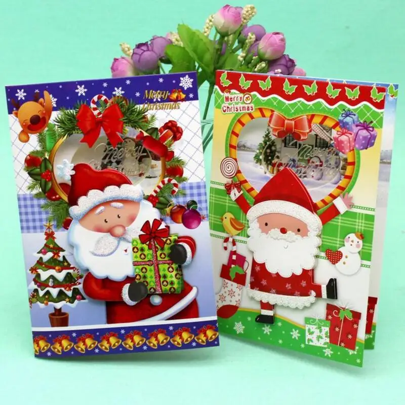 

12 Pcs/lot Cute Santa Claus Greeting Cards Postcard Creative Christmas Music Card Birthday Card Gift Cards Free Shipping
