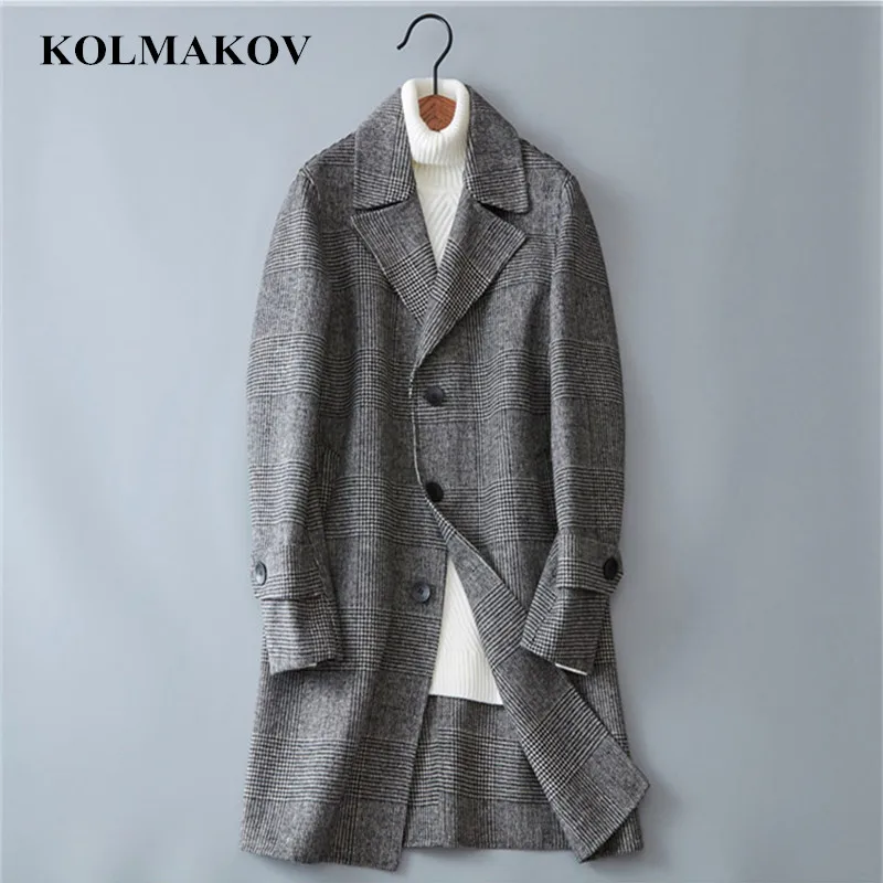KOLMAKOV, тренд, корейский стиль, клетчатые мужские шерстяные пальто, зима, деловые повседневные мужские ветровки, Термоодежда для мужчин, 3XL