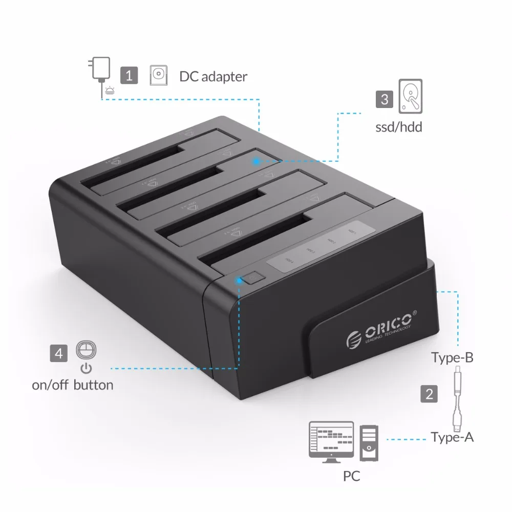 ORICO 6648US3-C USB 3,0 2,5 и 3,5 дюймов SATA внешний жесткий диск док-станцию жёсткого диска 4-Bay в автономном режиме с настраиваемым потоком воздуха, клон kayfun, док-станция для жесткого диска-черный
