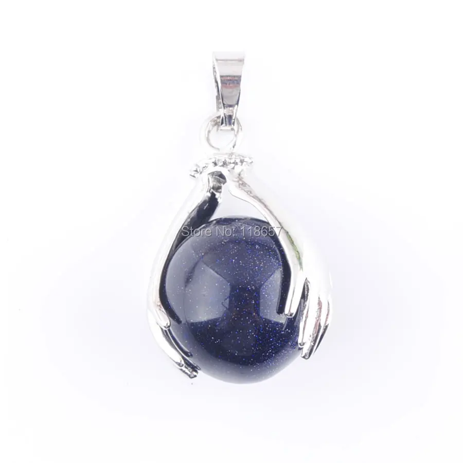 Натуральный Синий Песок драгоценные камни бусины Круглая ладонь посеребренный кулон Ювелирное Украшение 1