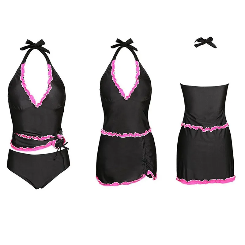 2018 Новый размера плюс Для женщин Двойка комплект бикини Одноцветный купальник