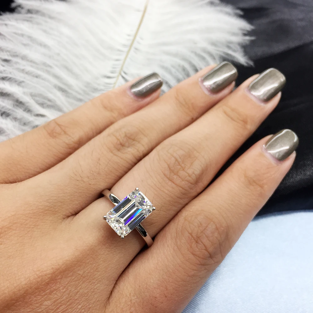 Solid 18K White Gold 3carat 7X11mm Moissanite Ring Engagement Emerald Cut Lab Grown Diamond Wedding For Women | Украшения и
