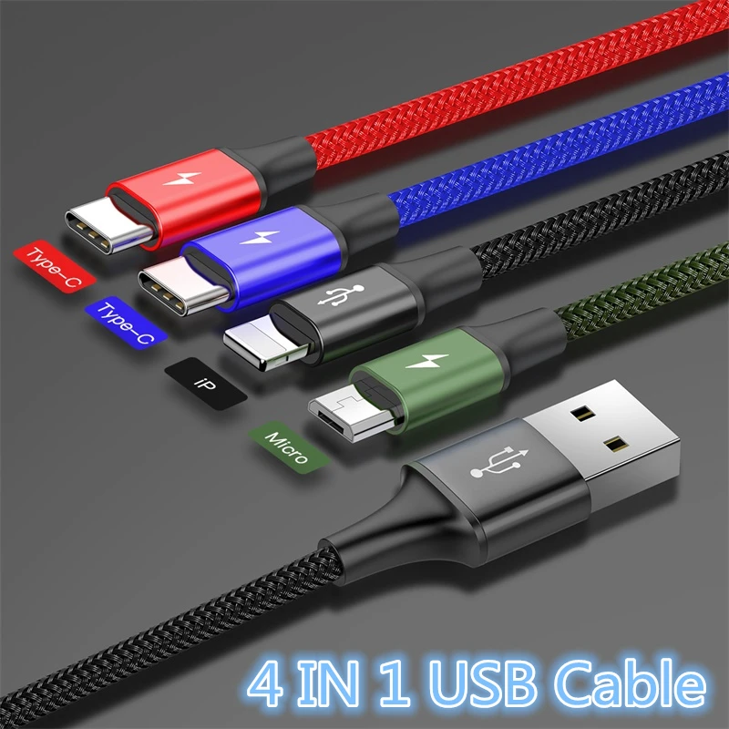 Baseus 4 в 1 USB кабель для iPhone X xs max зарядный кабель 3 в 1 Micro usb type C кабель для samsung Galaxy S9 S8 Plus для xiaomi