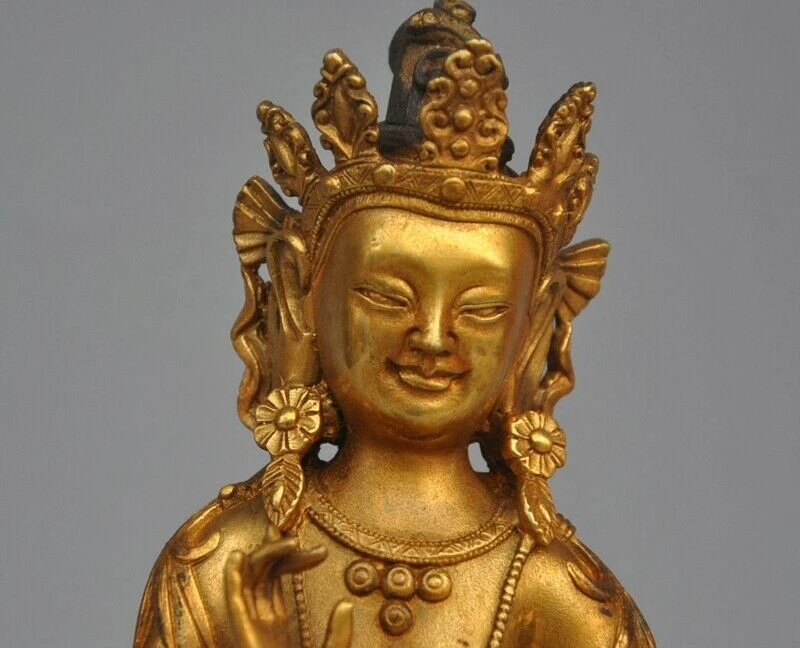 8 &quotТибетский буддизм бронзовый позолоченный зеленый Tara Kwan yin гуаньин статуя