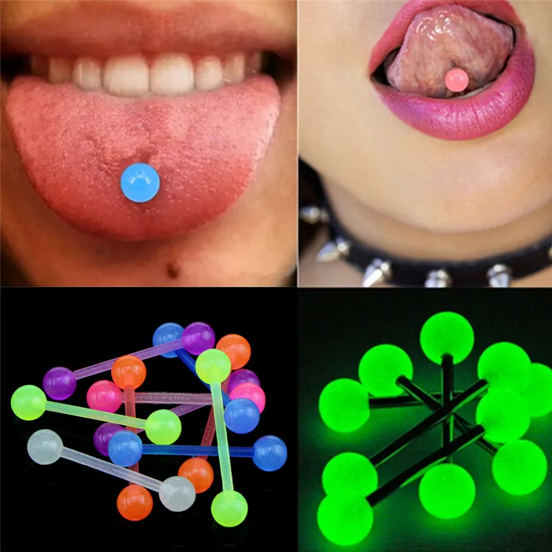 

20pcs/lot Tongue Rings Luminous Punk Fashion Body Jewelry For Women Jewelry Tongue Piercing Barbell Bars Piercing