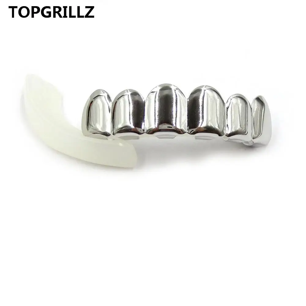 TOPGRILLZ позолоченные хип-хоп ЗУБЫ Grillz Top& Bootom Groll набор с силиконовыми зубами вампира лучший подарок на Рождество - Окраска металла: Silver Top