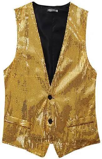 Новая мода для отдыха мужские жилеты костюмы Тонкий Блестки Золотой Красный
