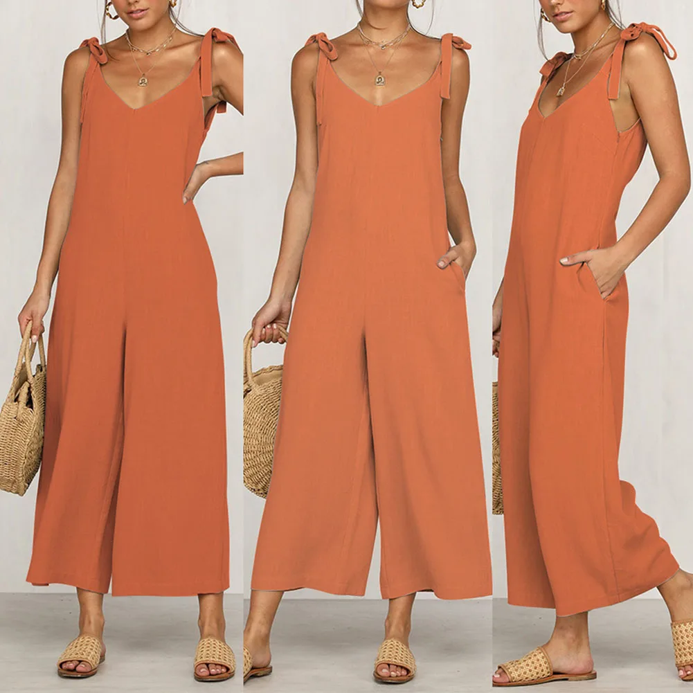 Женский комбинезон с глубоким вырезом на спине уличный Свободный без рукавов