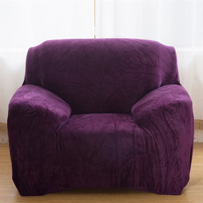 Purple Однотонные Плюшевые Чехлы для дивана Fabirc, эластичные Угловые Чехлы для диванов, чехлы для диванов для гостиной, Защитные чехлы для диванов - Цвет: Purple