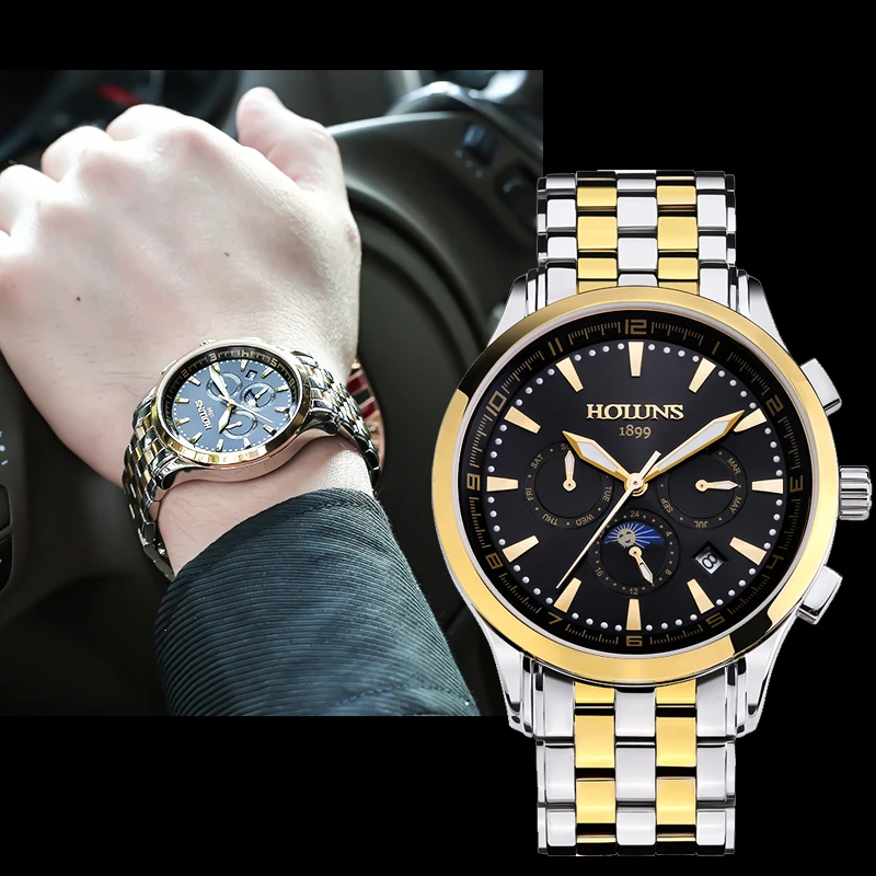 Часы мужские автоматические водонепроницаемые из нержавеющей стали|relogio brand|relogio