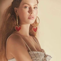 red women charm circle earrings dangle drop loop stud gold color big jewelry heart