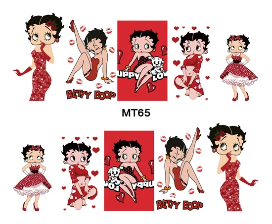 Новинка 2017 года ногтей MT61 72 микс 12 видов конструкций Betty Boop нейл арта переводятся