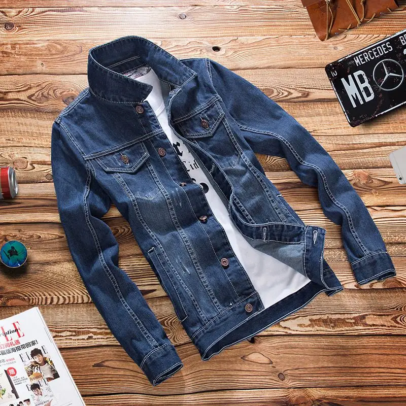 Осенняя новая стрейч светильник синие джинсы куртка для мужчин модные зауженные