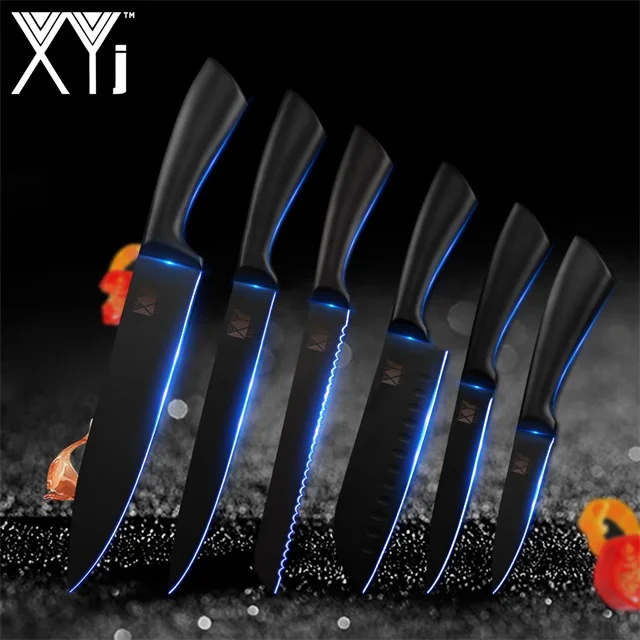 A.6 Pcs Set Нож xyj инструменты столовые приборы точилка для кухонных ножей держатель Блок ножницы из нержавеющей стали нож японский нож кухонные принадлежности - Цвет: A.6 Pcs Set