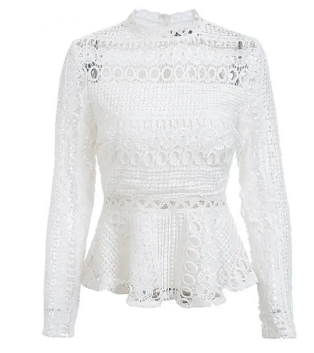 Элегантная кружевная открытая блуза с баской женская рубашка оборками и длинным