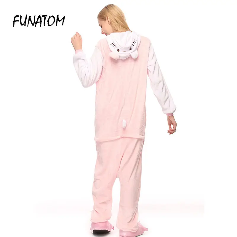 Розовый KT Cat Kigurumi Onesie взрослых для женщин животных пижамы девочек Теплые мягкие