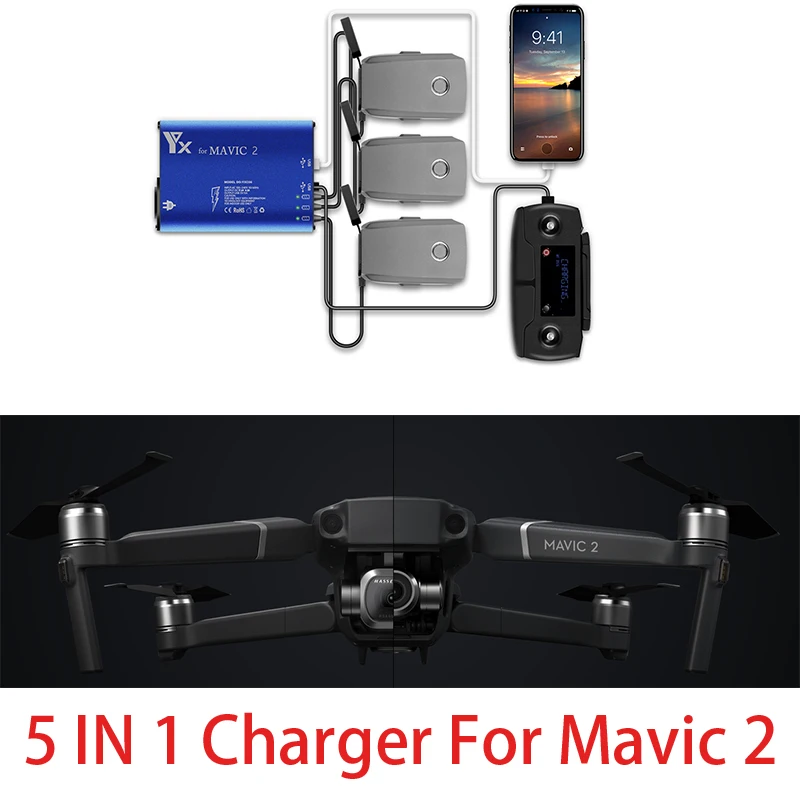 

5 в 1, зарядное устройство для аккумулятора DJI Mavic 2, интеллектуальный зарядный концентратор для DJI Mavic 2 Pro/Zoom drone