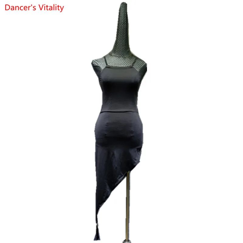 

Latin Dance Costumes Sexy Sling Dress and High Neck Mesh Dress 2Pcs Set For Women Dancing Performance Competition Clothes