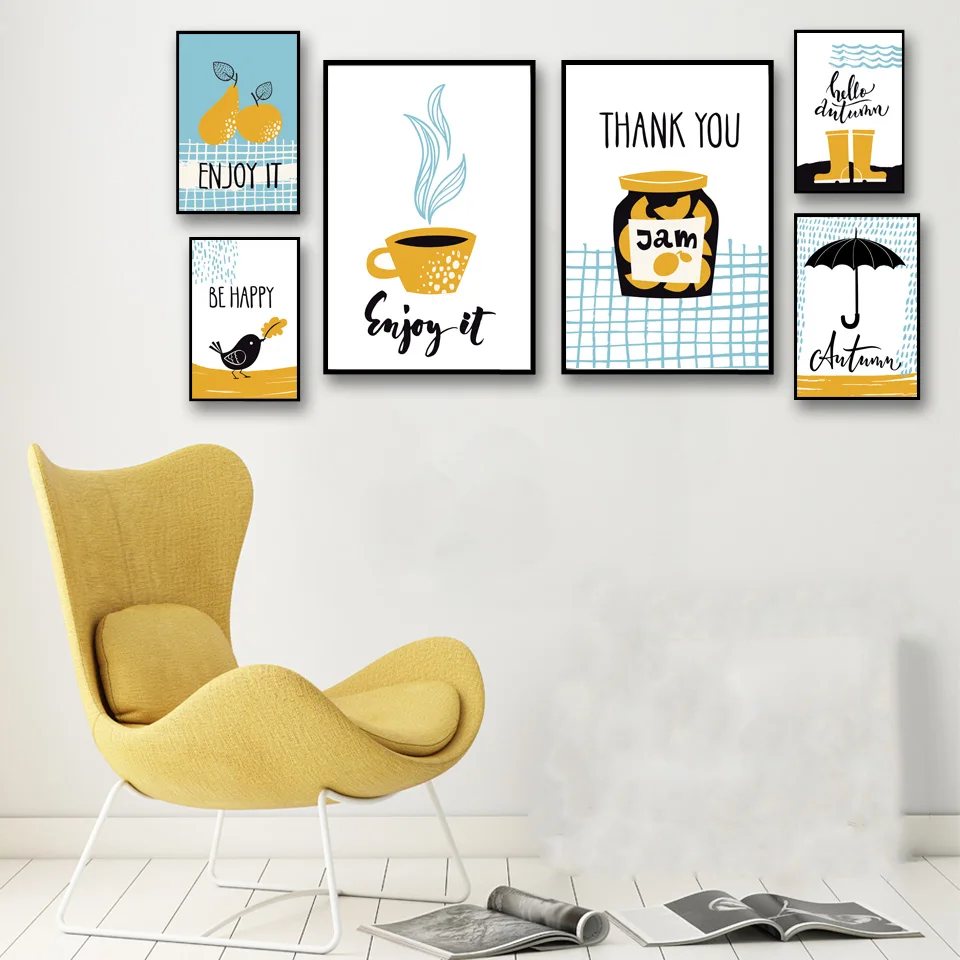 Абстрактная Скандинавская груша Кофе птица зонтик Плакаты и принты настенные