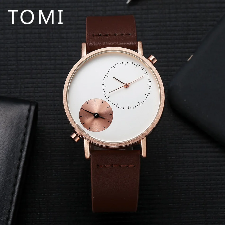 Мужские Роскошные часы TOMI с кожаным ремешком карнавальные Брендовые Часы новые