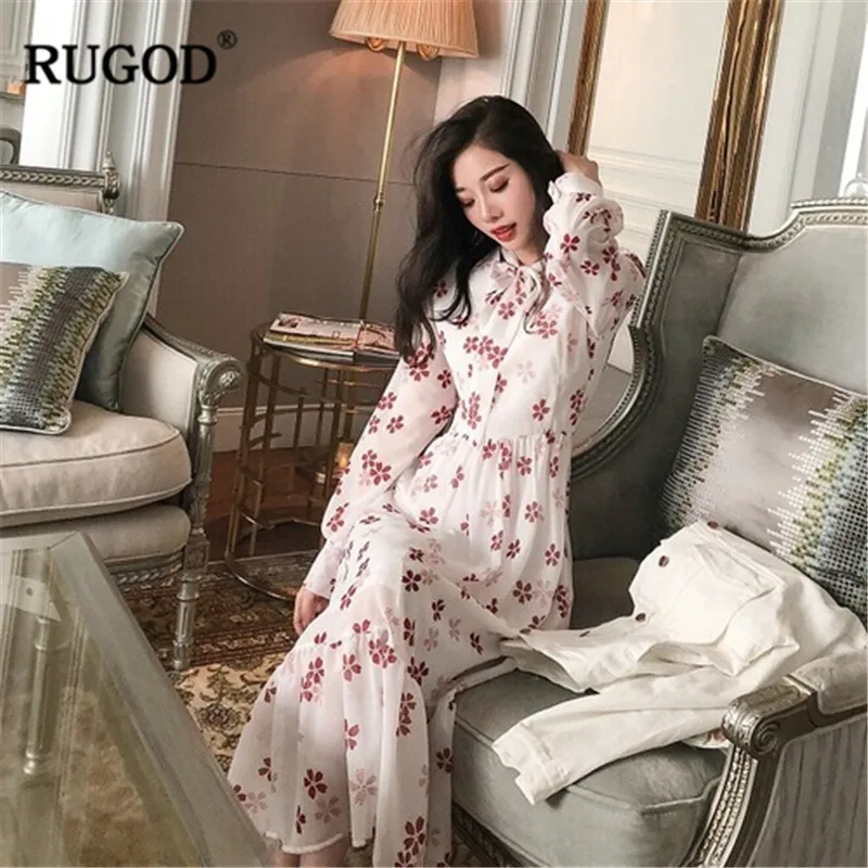 Женское винтажное офисное платье RUGOD элегантное весеннее до середины икры с