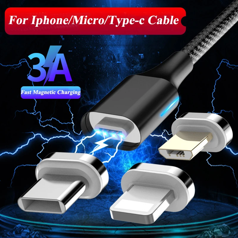 Магнитный Micro USB кабель 3A для iPhone XS XR X 7 6 samsung LG type c Быстрая зарядка магнитное