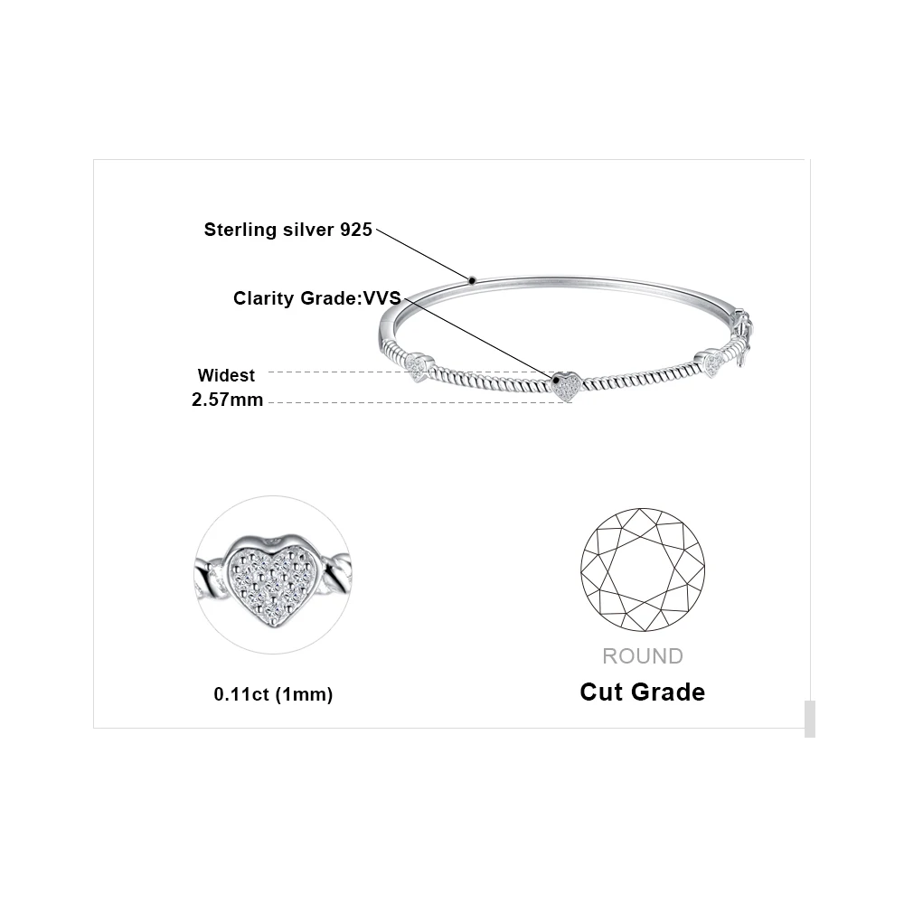 Jewelrypalace веревки Дизайн 0.1ct фианит сердце любовь браслет Браслеты S925 стерлингового серебра Романтический ювелирные изделия Украшения