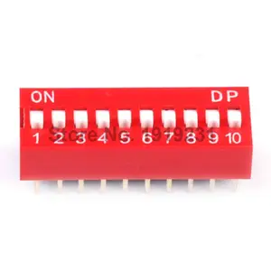 100PCS 2.54mm 10Pin Flat Dial Switch Toggle Switch DIP Switch Red Snap Switch