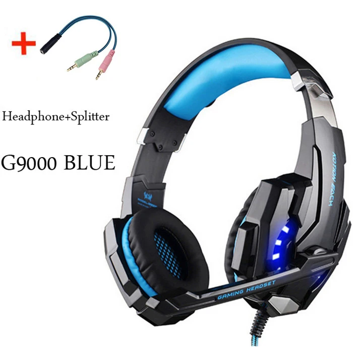 KOTION каждый G9000 Игровые наушники гарнитура стерео наушники повязка с микрофоном светодиодный светильник для планшета ноутбука Ipad SP4 геймера xbox - Цвет: 9000 BLUE CABLE