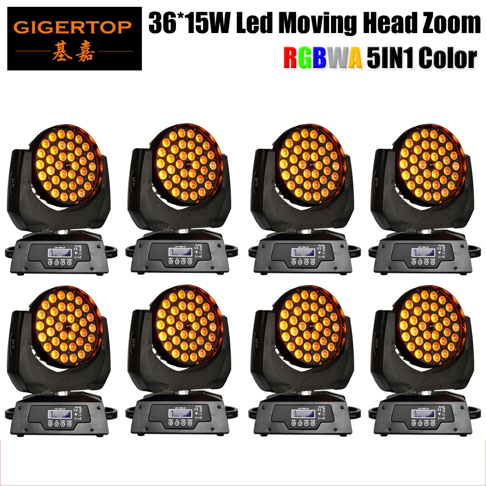 

New Arrival 8XLOT Zoom Led Moving Head Light 36x15W 5in1 RGBWA Color Mixing Zoom Beam 15-60 Degree Led Moving Head Washer