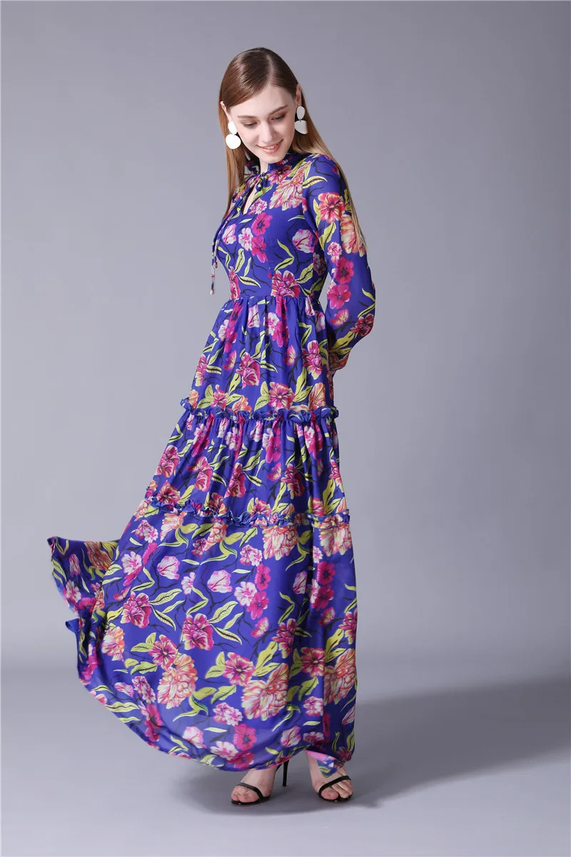 Платье женское летнее 2018 Подиум модное цветочное Бохо Макси платье синие платья