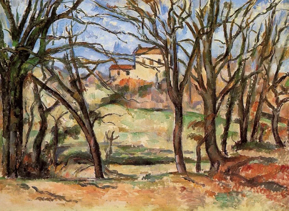 

100% hand made Oil Painting Reproduction on linen canvas, house-and-trees-1894 by paul Cezanne,landscape oil painting