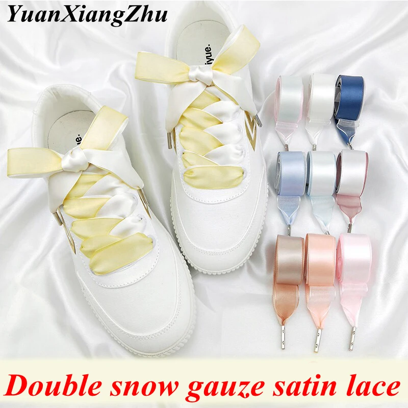 

1 Pair New Double-faced Snow Yarn Satin Silk Ribbon Shoelaces Lace 2CM Width Off White Shoe Lace Fashion Sneakers Shoe Laces