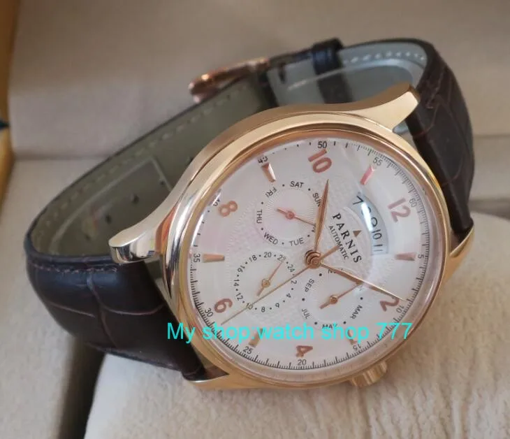 42 мм PARNIS 26 jewels японские 9100 автоматические механические часы с белым циферблатом сапфировое стекло Мужские часы GB8