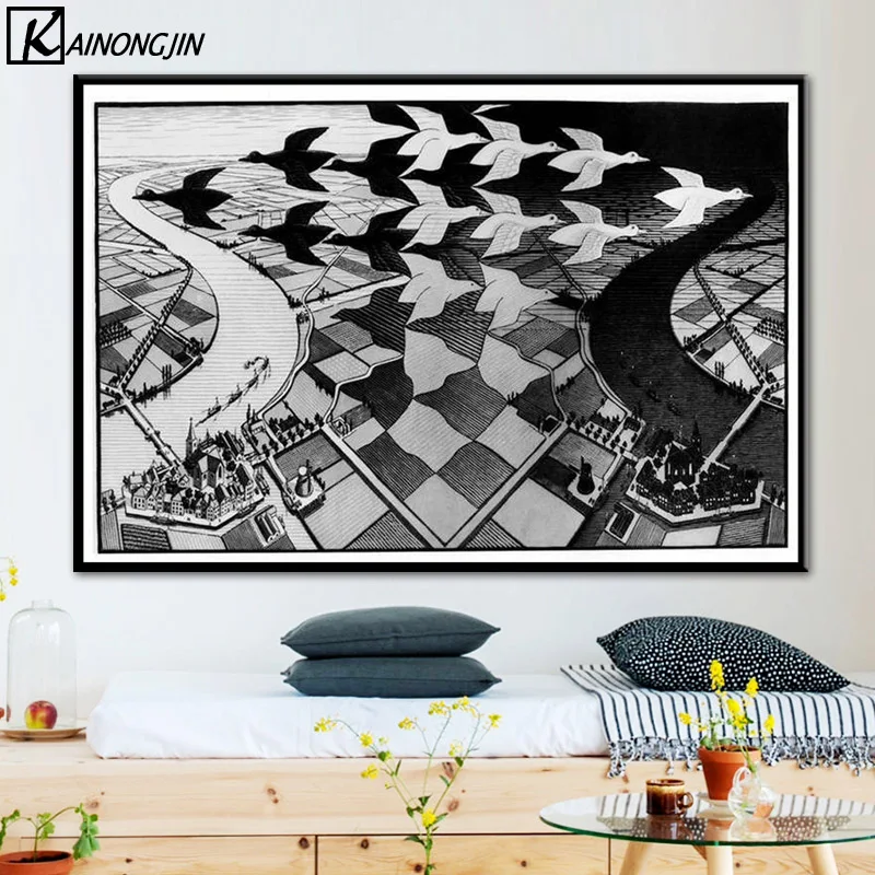 007 Плакат Escher Surreal геометрические плакаты и принты Холст Живопись стены Искусство картина для гостиной украшение дома - Цвет: 007